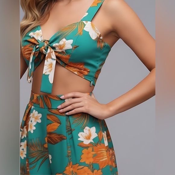 Boho Print Crop Cami Top & Split Thigh Pants - Picture 4 of 6